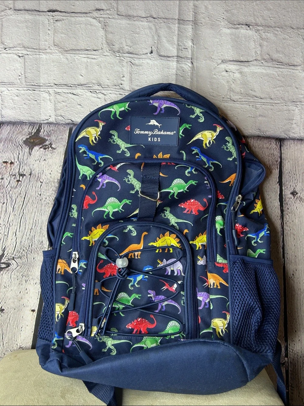 Tommy Bahama Kids Navy Backpack with Colorful Dinosaur Print